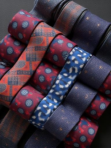 Silk ties and pocket squares, neatly folded and displayed